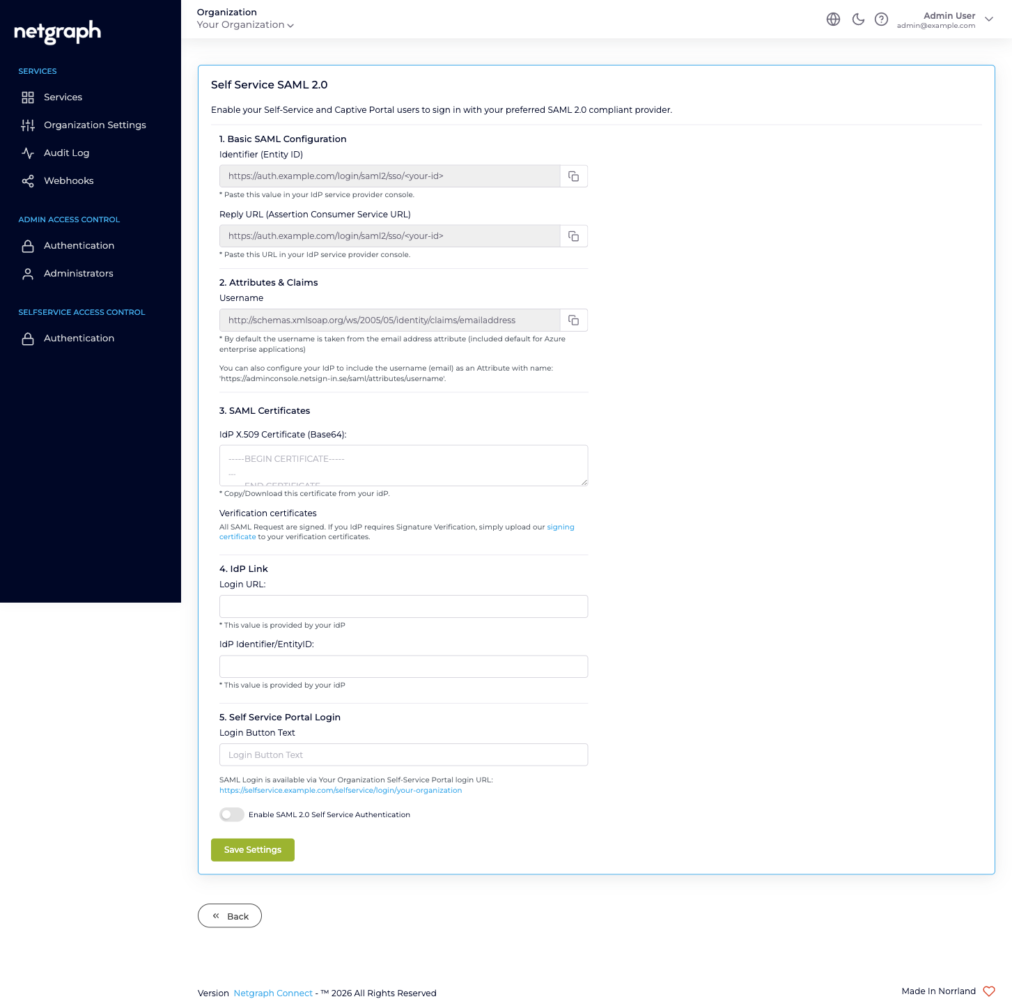 Self-Service Portal authentication - Netgraph Connectivity Platform