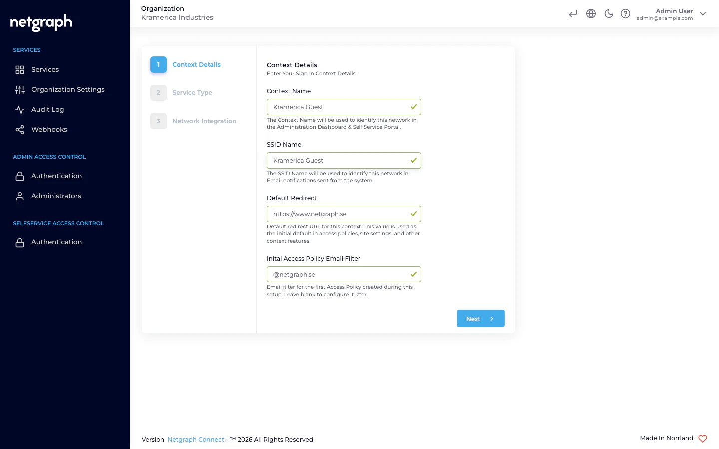 Context Details tab of the Sign-In creation wizard