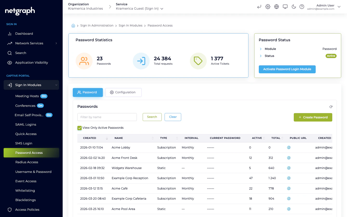 Password module admin page