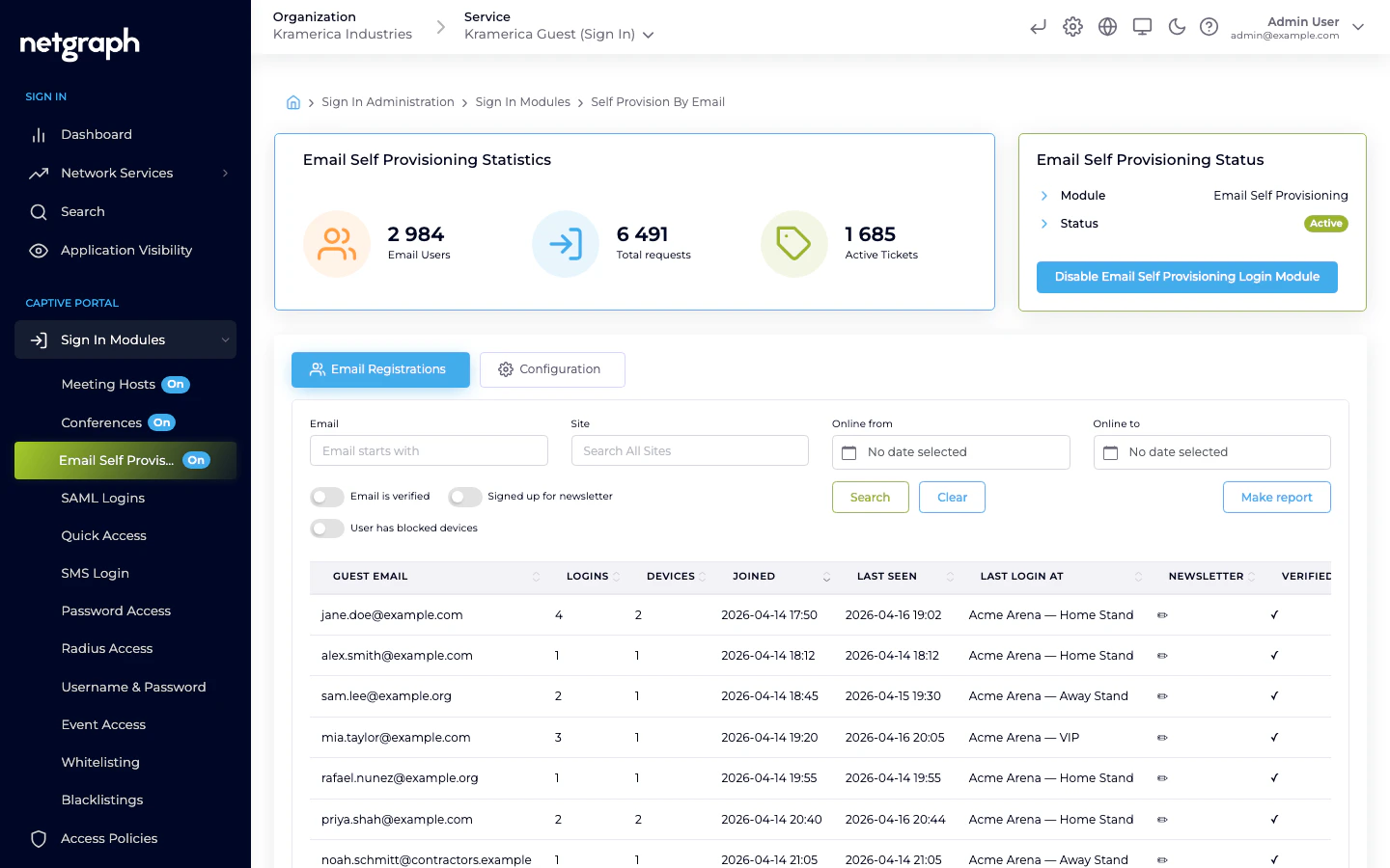 Email Self-Provisioning module admin page