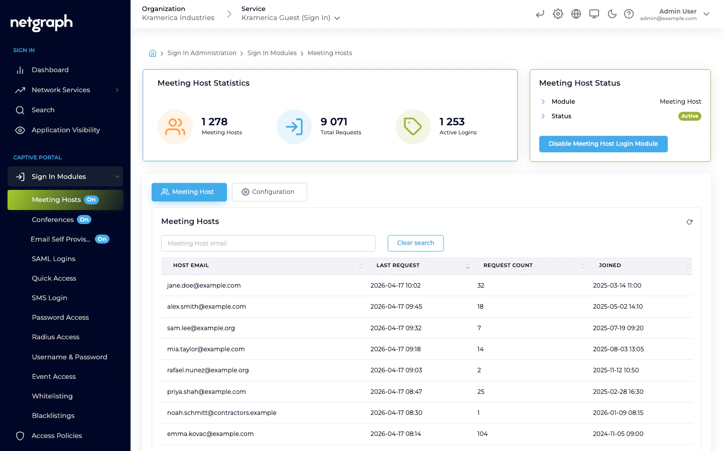 Meeting Hosts module admin page