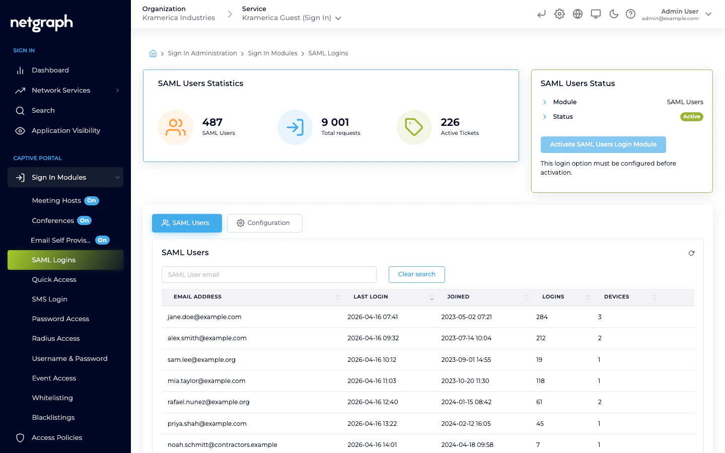 SAML Logins module admin page