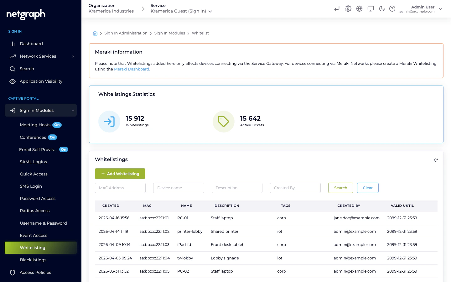 Whitelisting module admin page