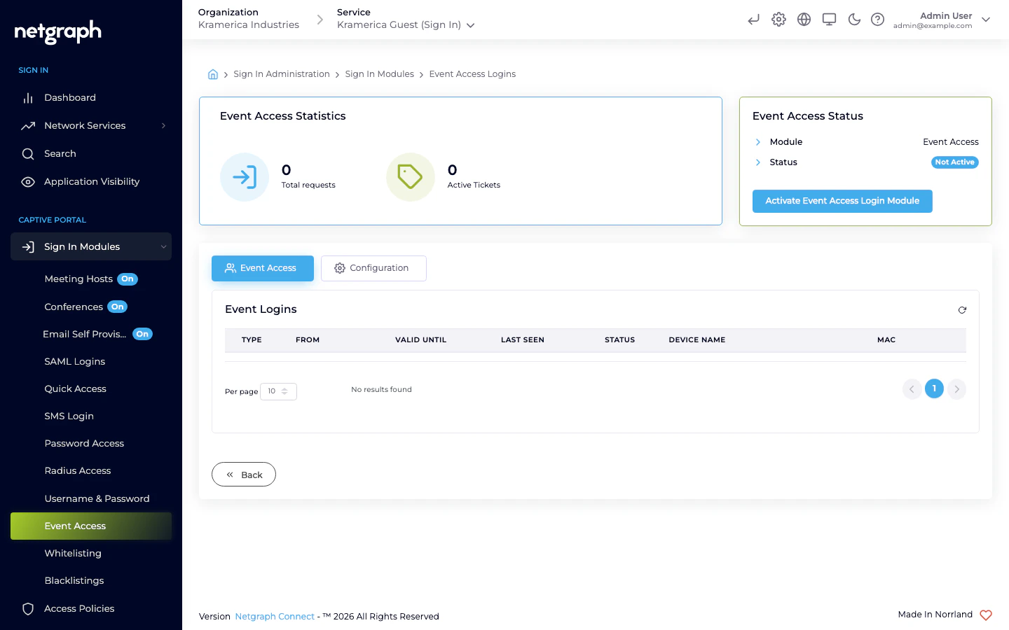 Event Access module admin page