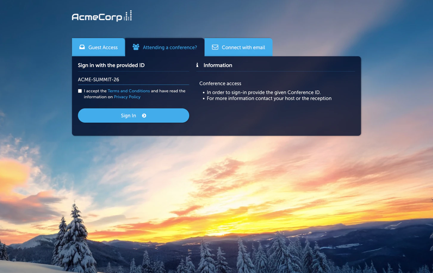 Conference login input on the Captive Portal
