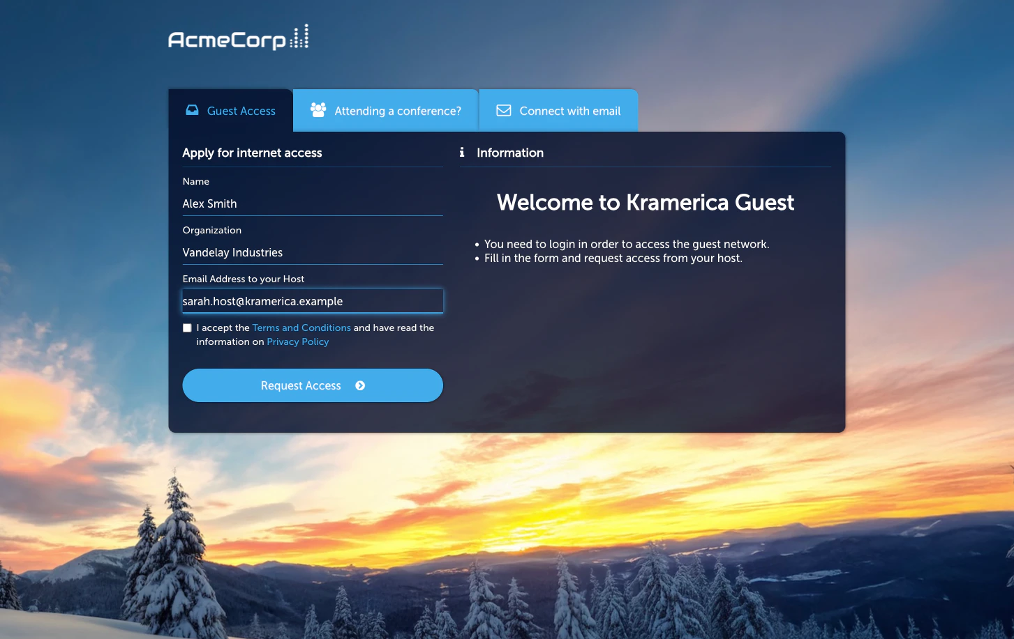 Meeting Host login input on the Captive Portal
