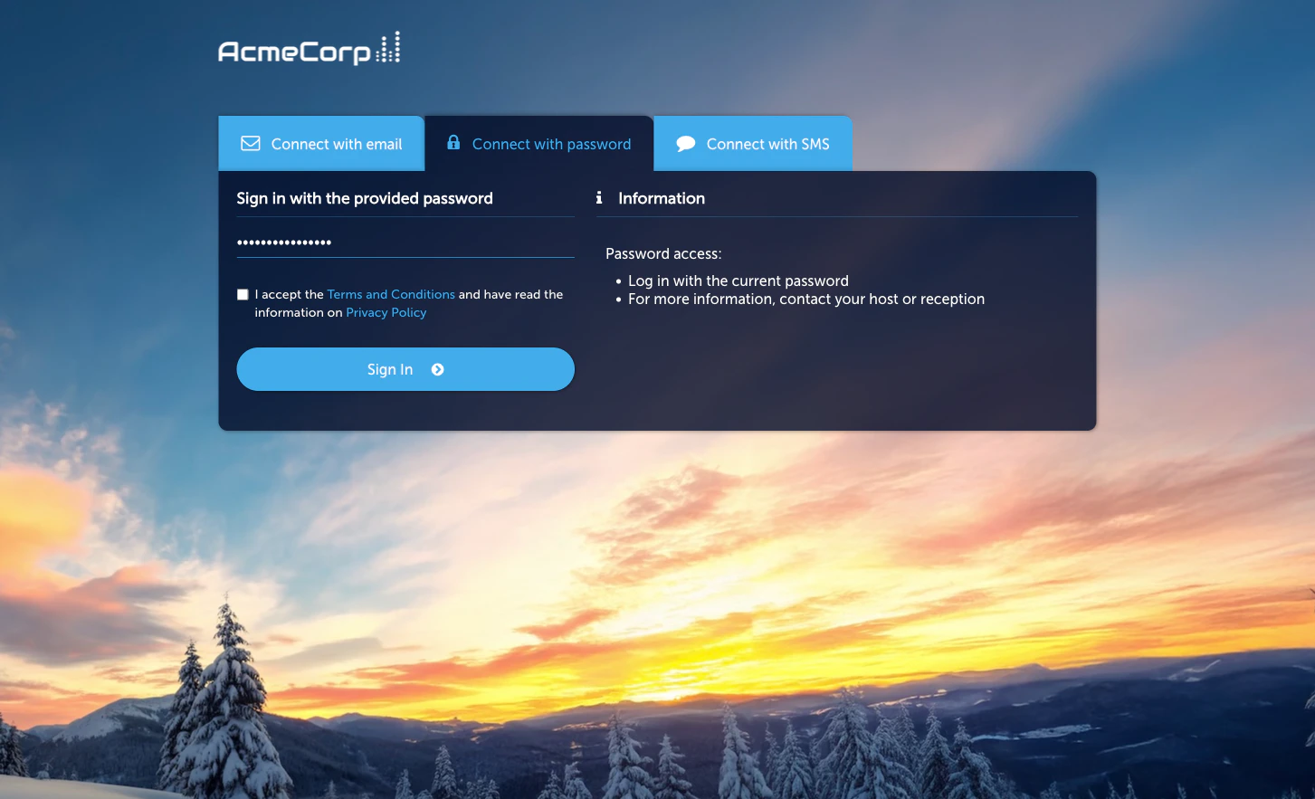Password login input on the Captive Portal