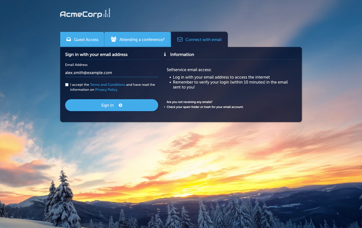Self-Provisioning by Email login input on the Captive Portal