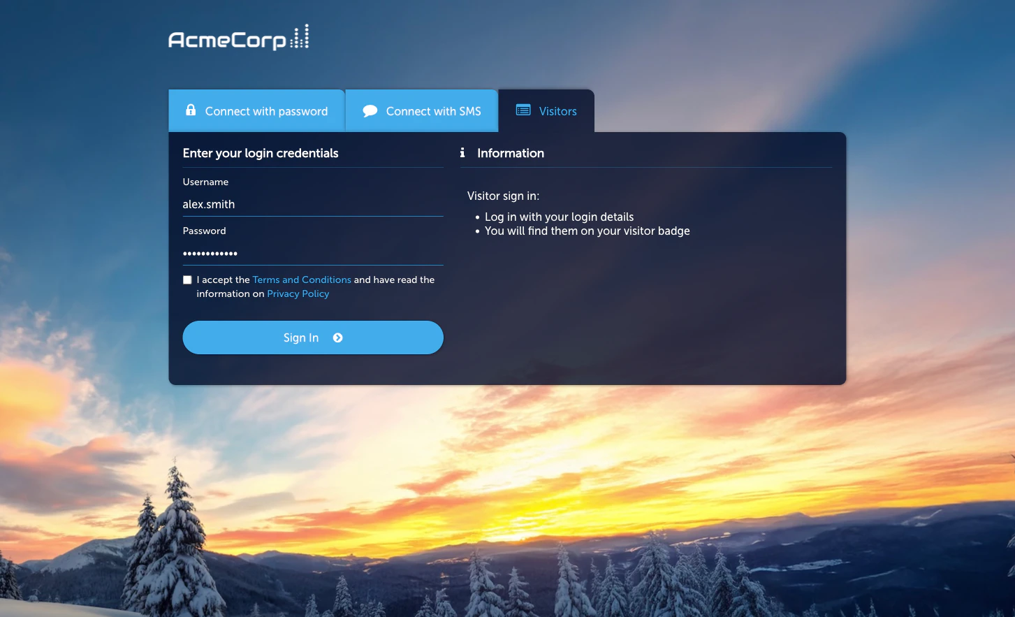 Username & Password login input on the Captive Portal