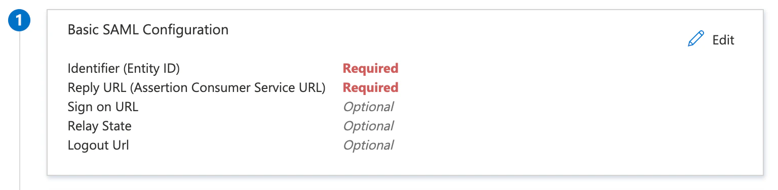 Basic SAML Configuration section in Azure showing Entity ID and Reply URL fields