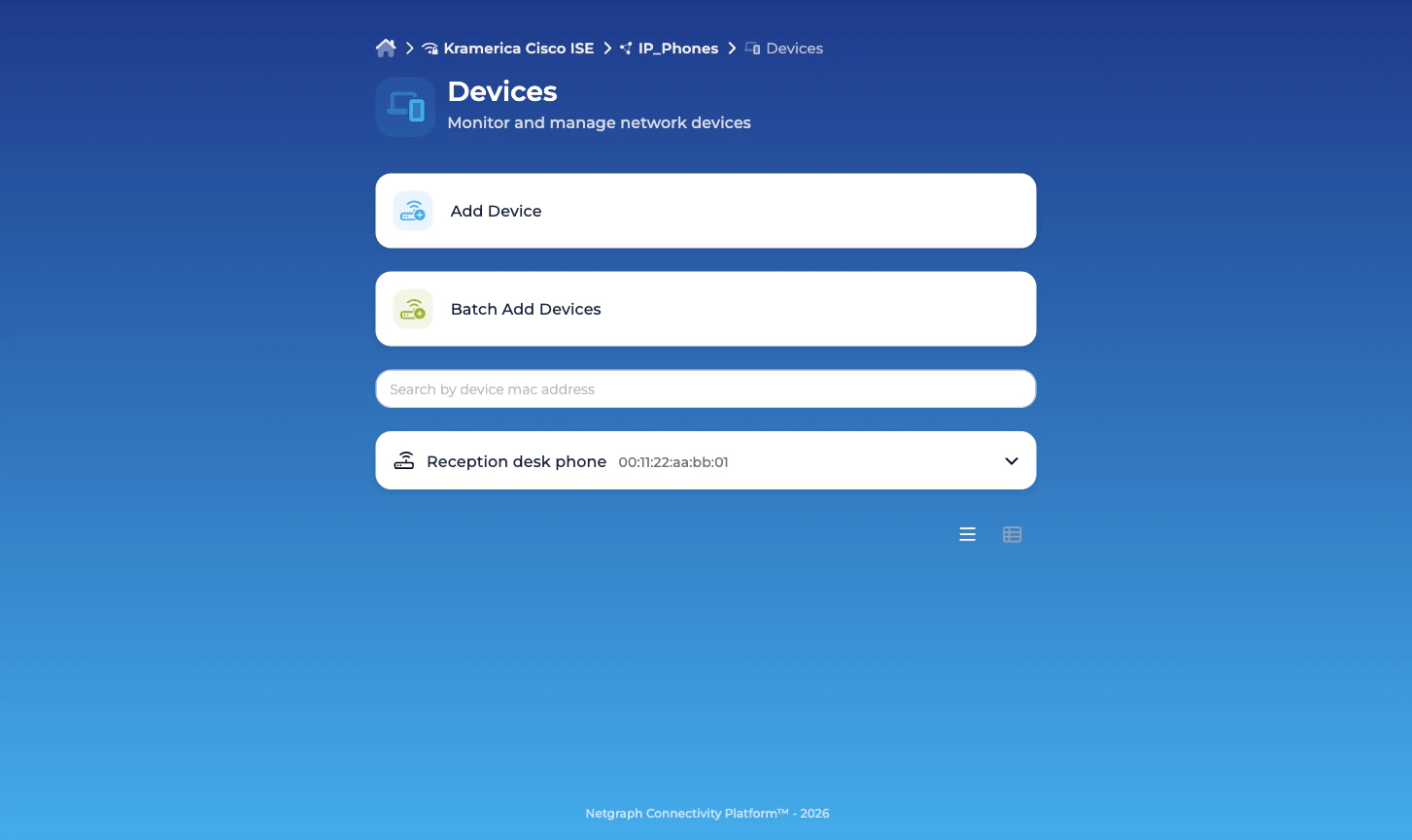 Self-Service portal landing showing Devices and Group Users cards for the IP_Phones group