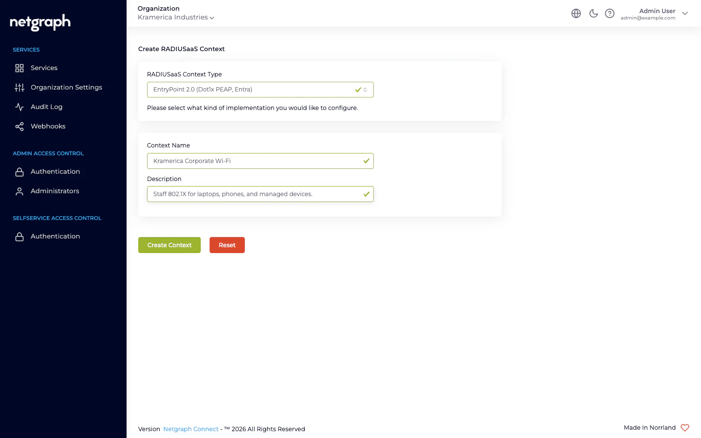 Wizard with Context Name and Description filled in