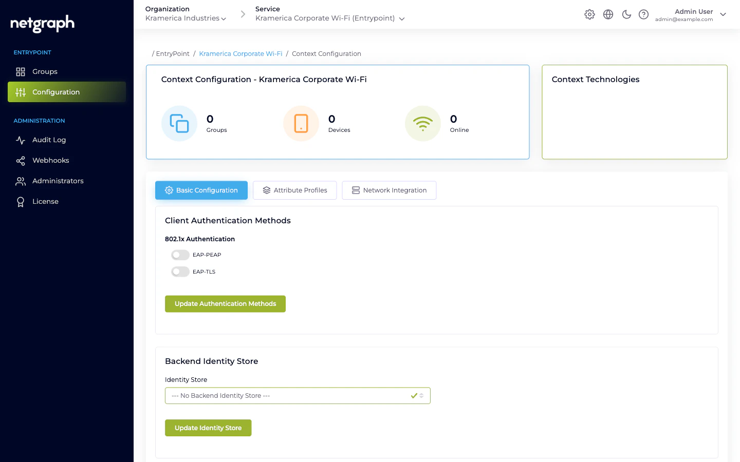 Fresh Dot1x Context configuration page