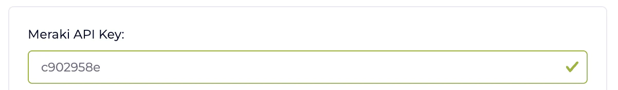 Wizard step with a Meraki Dashboard API access key input field