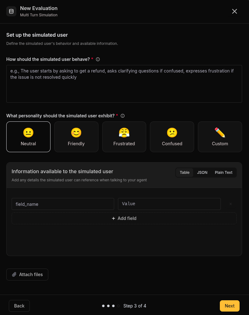 User Simulation Configuration