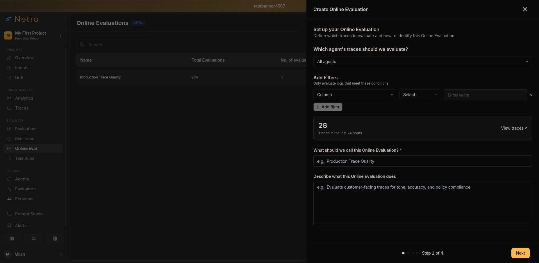 Online evaluation configuration wizard