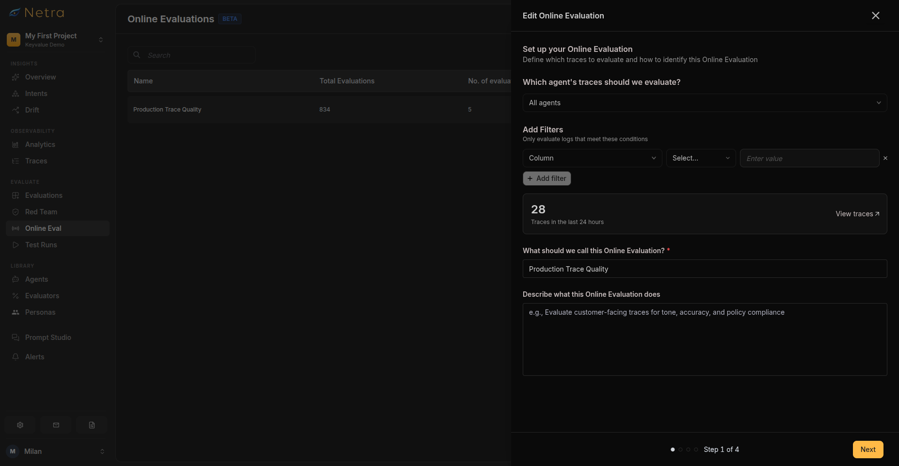 Edit online evaluation modal