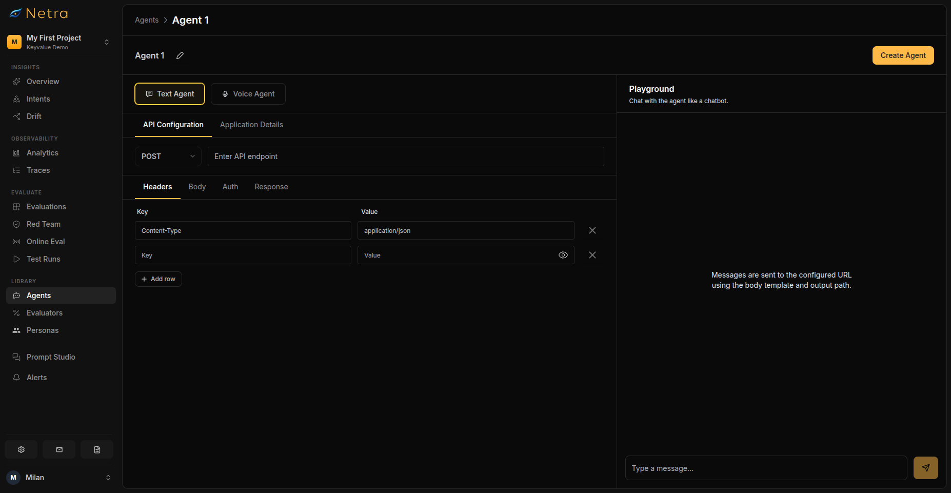 Add Agent configuration form