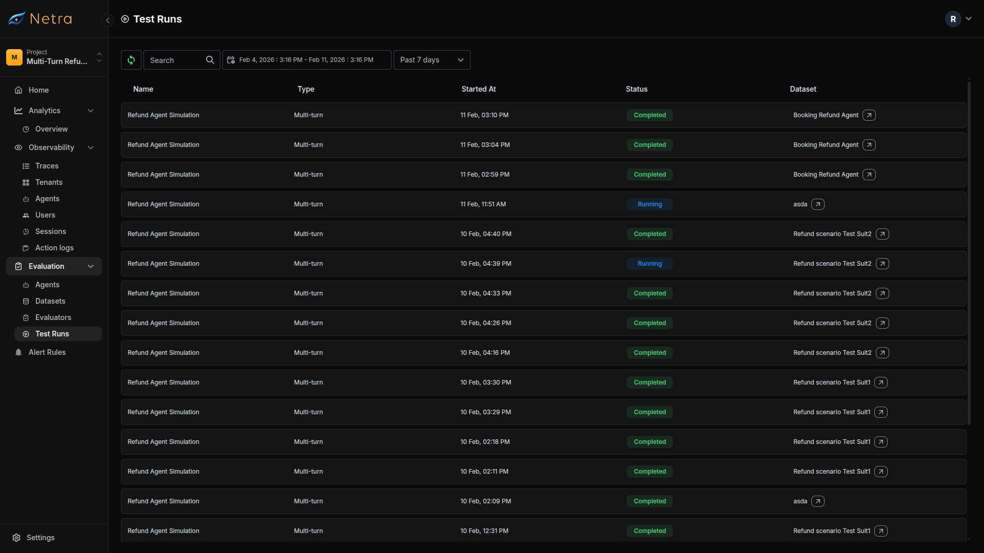 Simulation Test Runs Dashboard