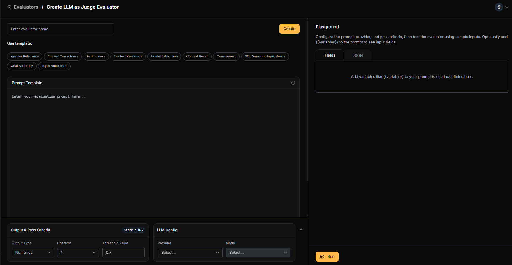 LLM as Judge configuration window