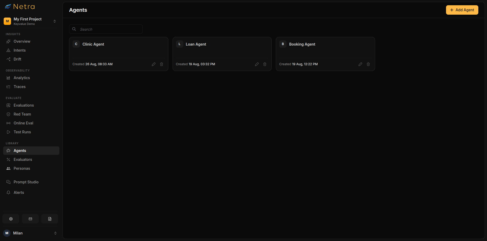 Text simulation agents dashboard