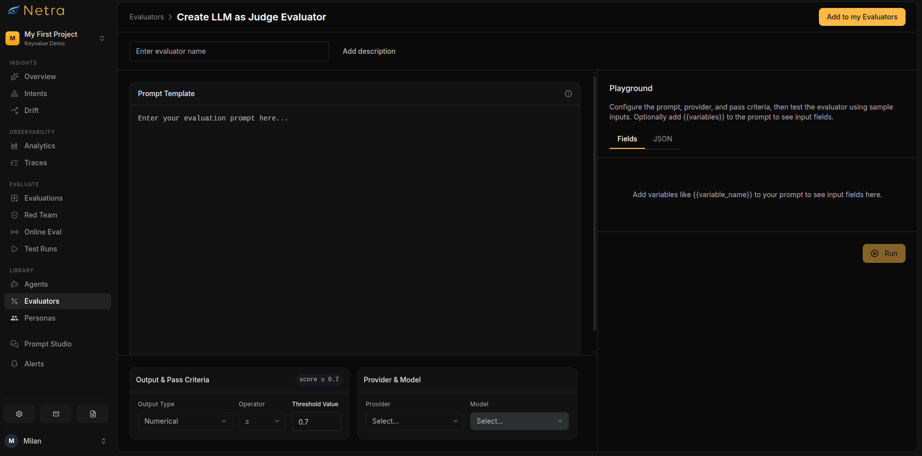 LLM as Judge configuration window