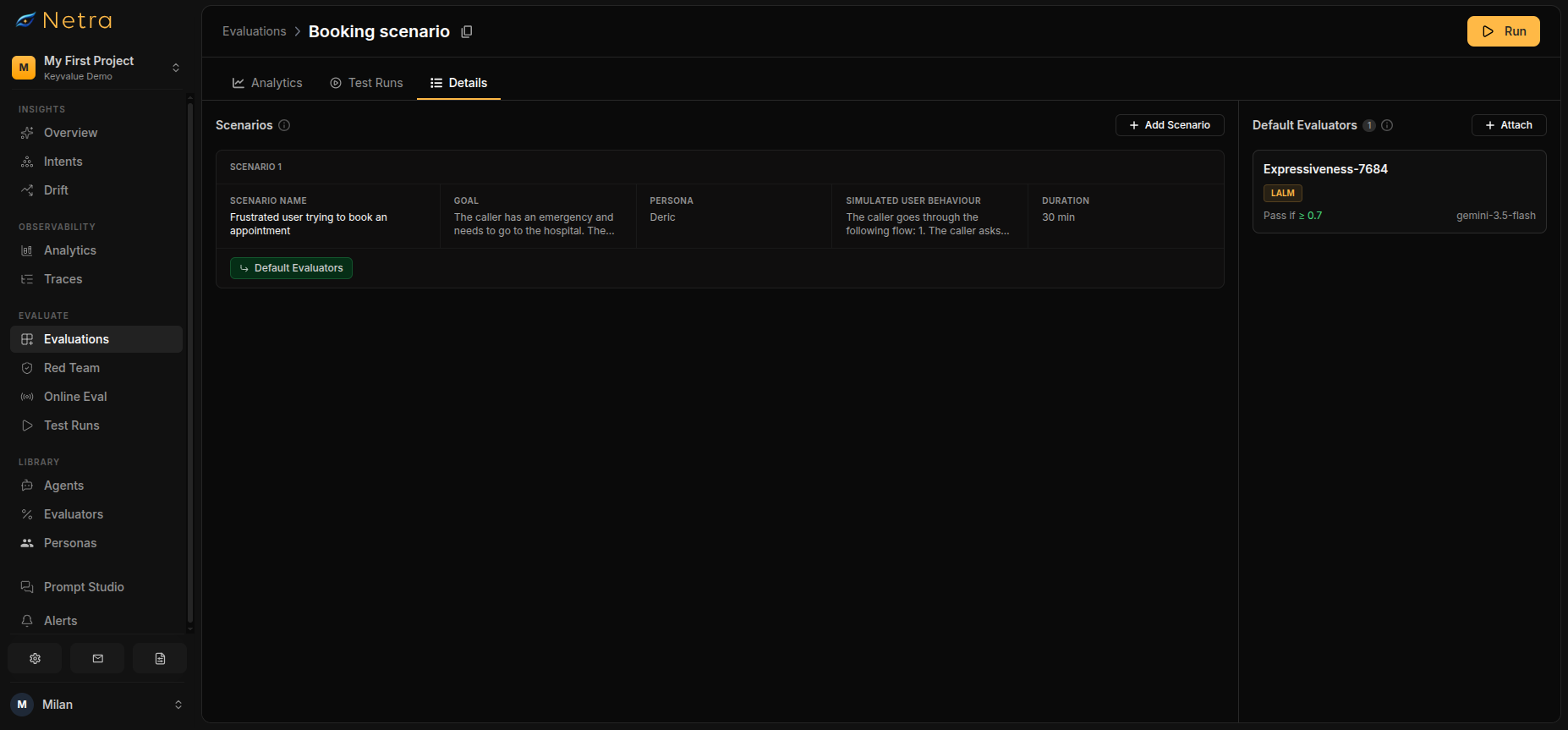 Evaluation detail page with tabs