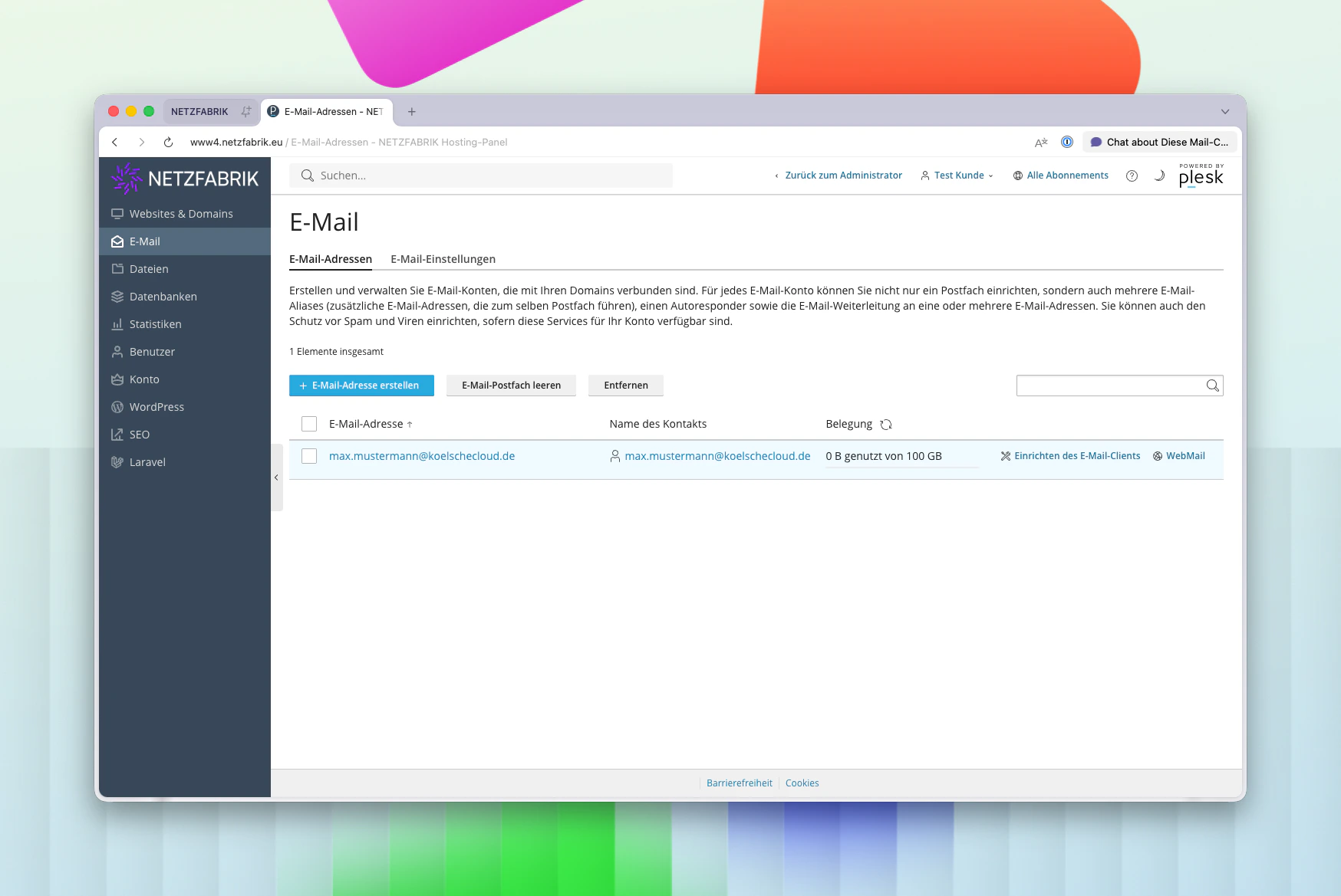 Mail-Übersicht in Plesk