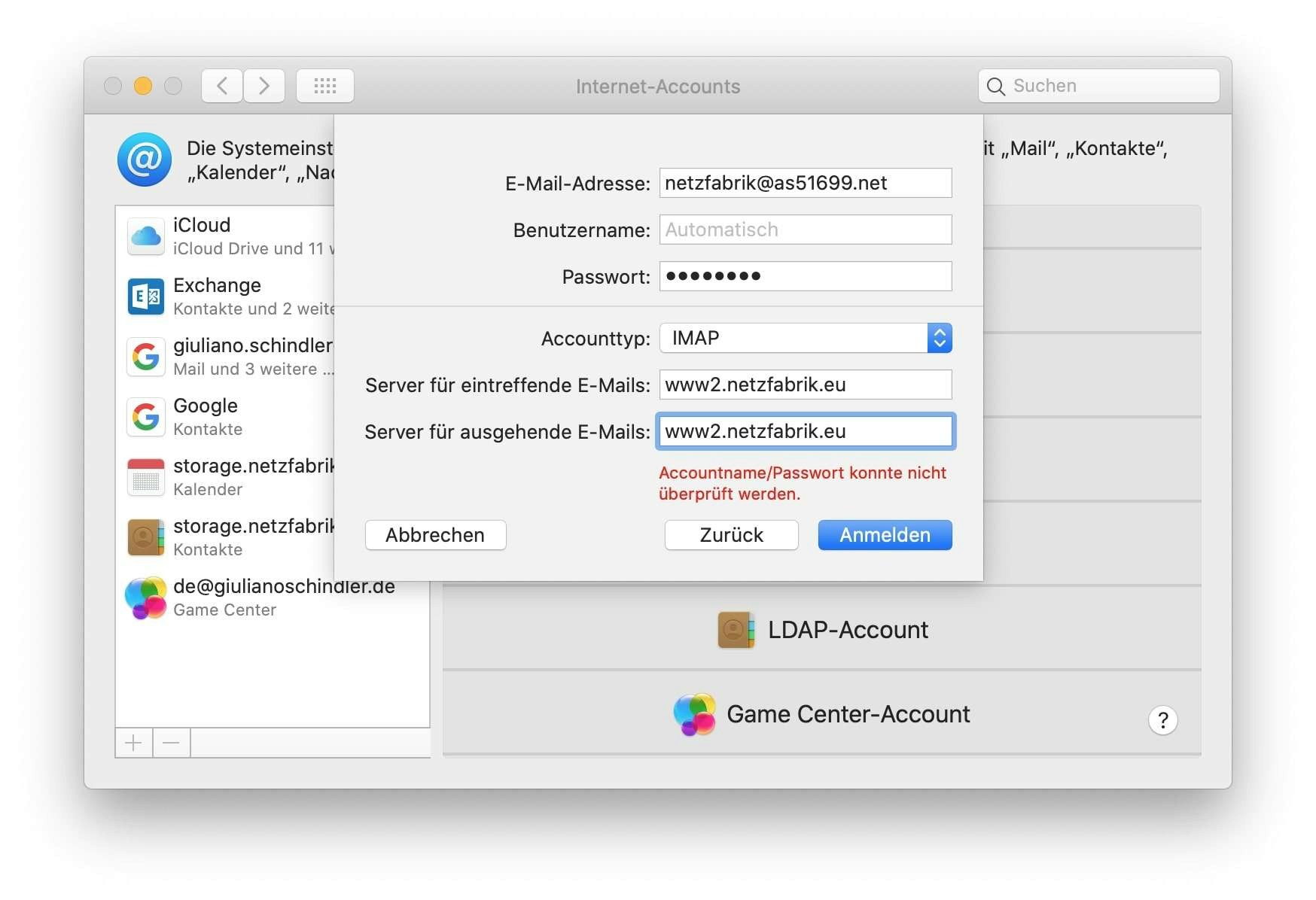 Apple Mail - Server-Konfiguration