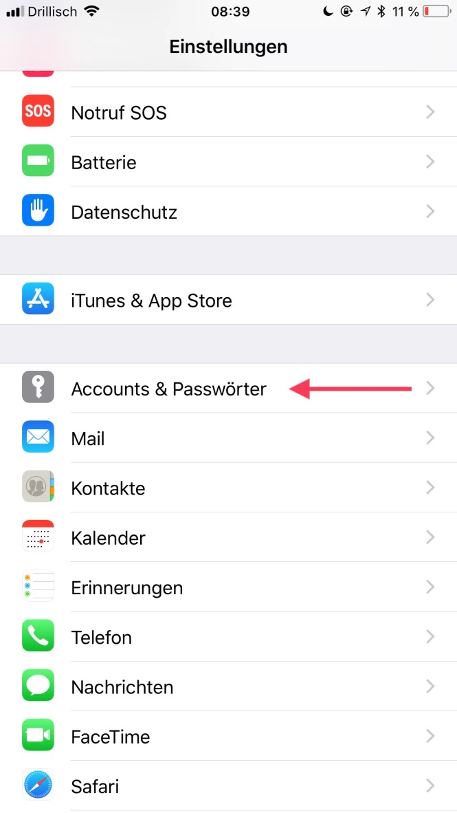 iOS Einstellungen - Accounts