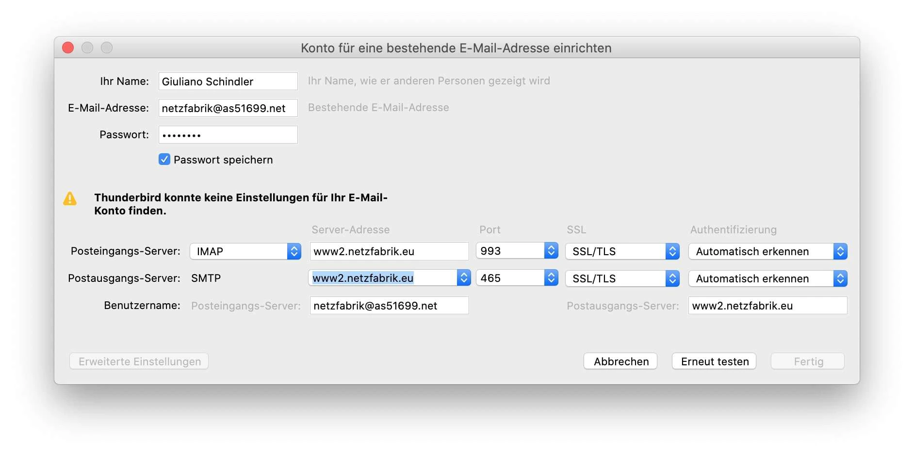 Thunderbird Konto einrichten
