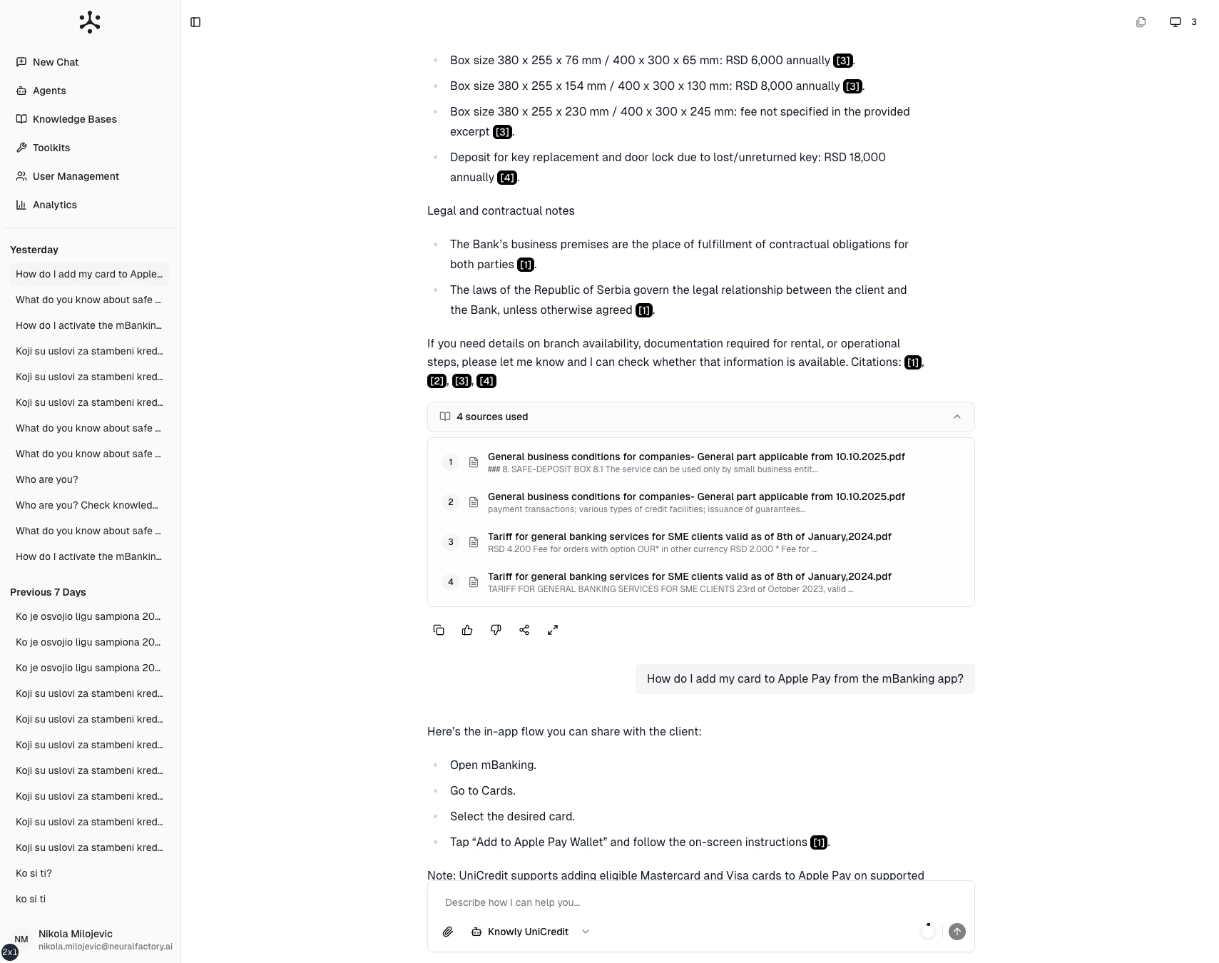 Agent response with citations expanded
