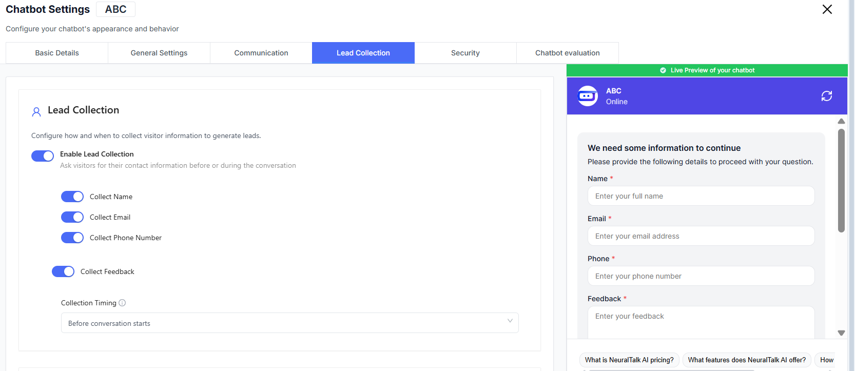 Lead Collection Page
