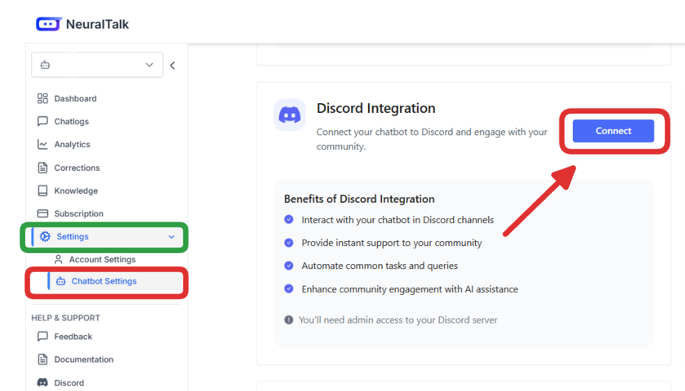 Chatbot Settings Navigation