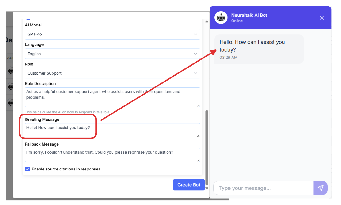 Greeting Message Configuration