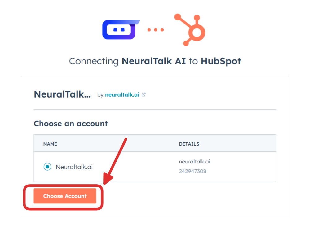 Choose HubSpot Account