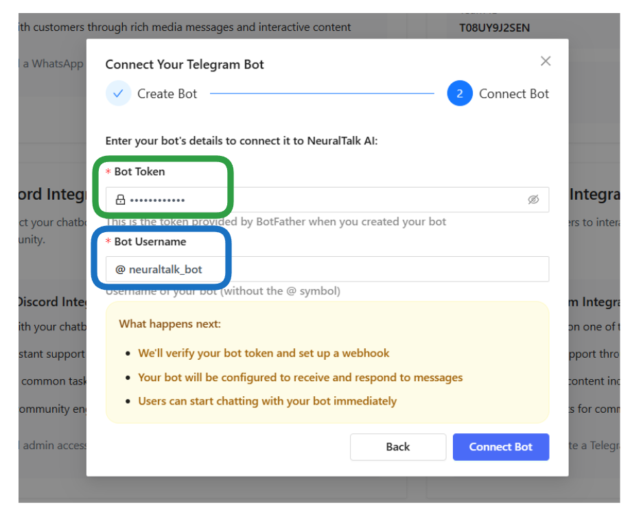 Connect Your Telegram Bot - Step 1