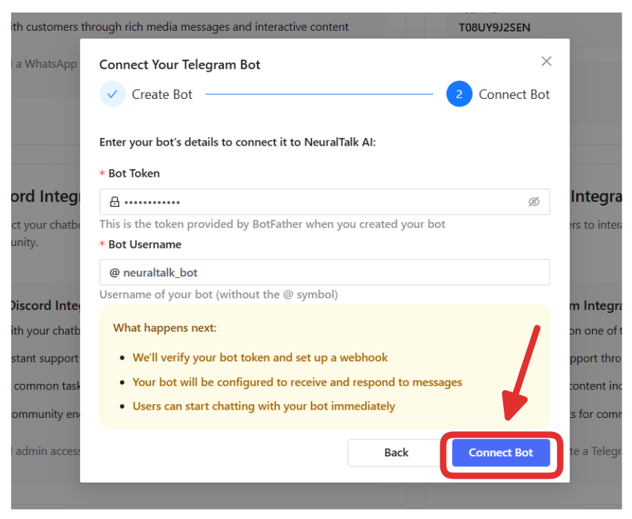 Connect Your Telegram Bot - Step 2