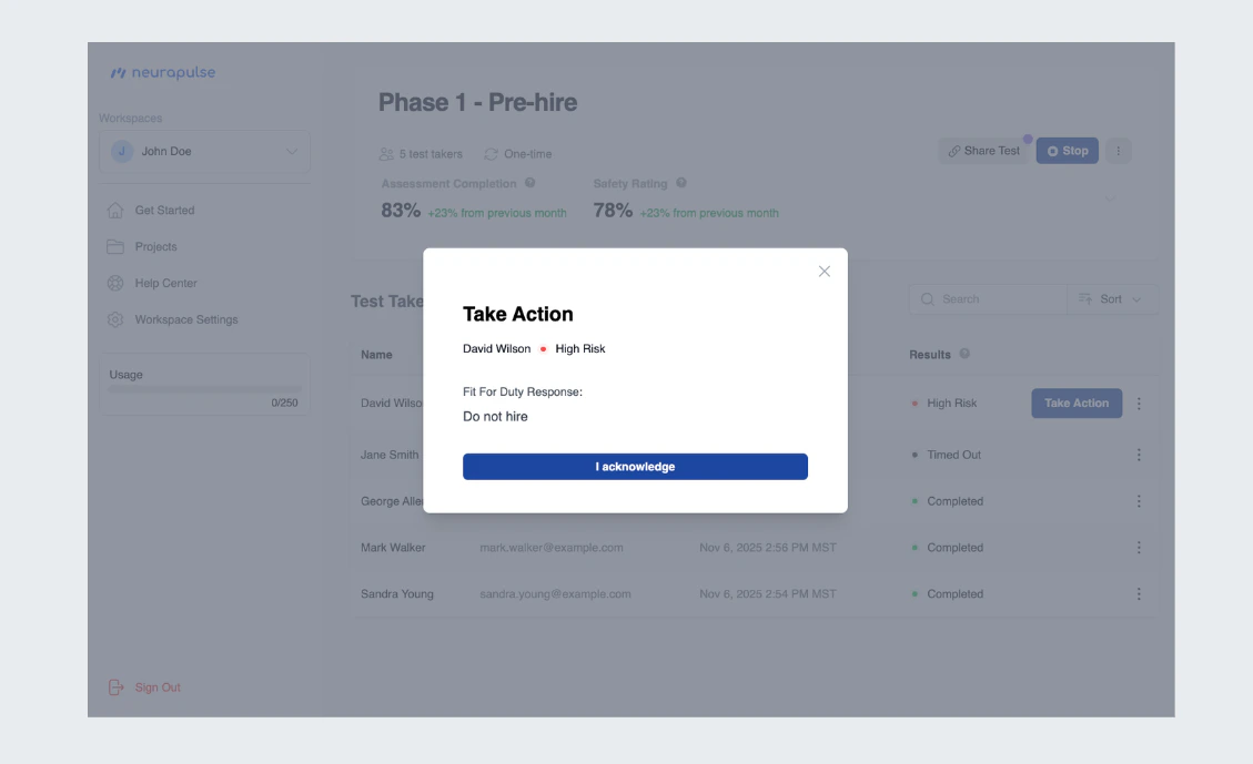 View Take Action Modal