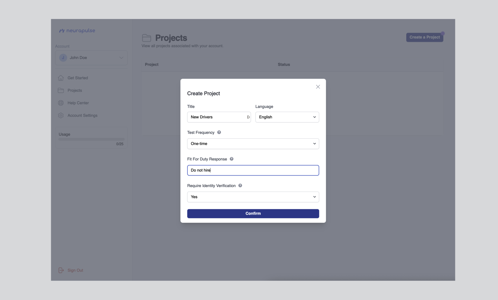 Create Project Form