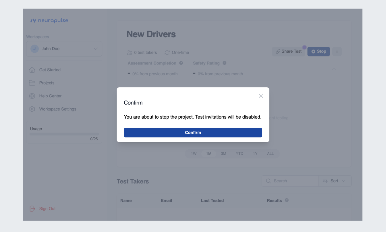 Stop a Project and Confirm