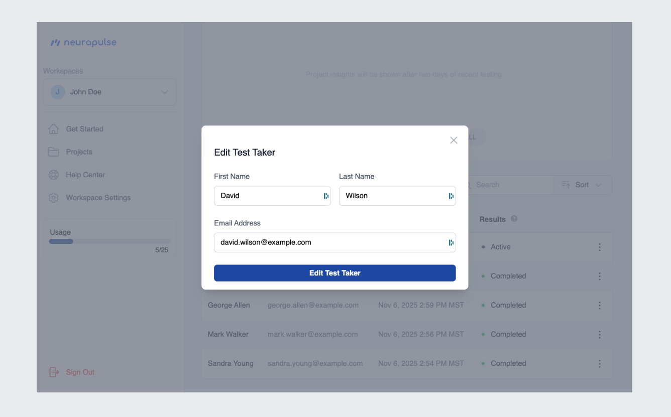 Editing a Test Taker