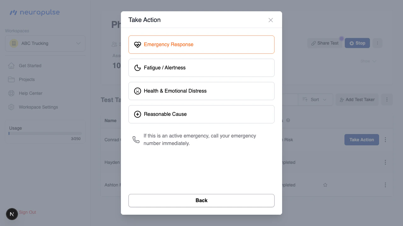 Take Action Menu