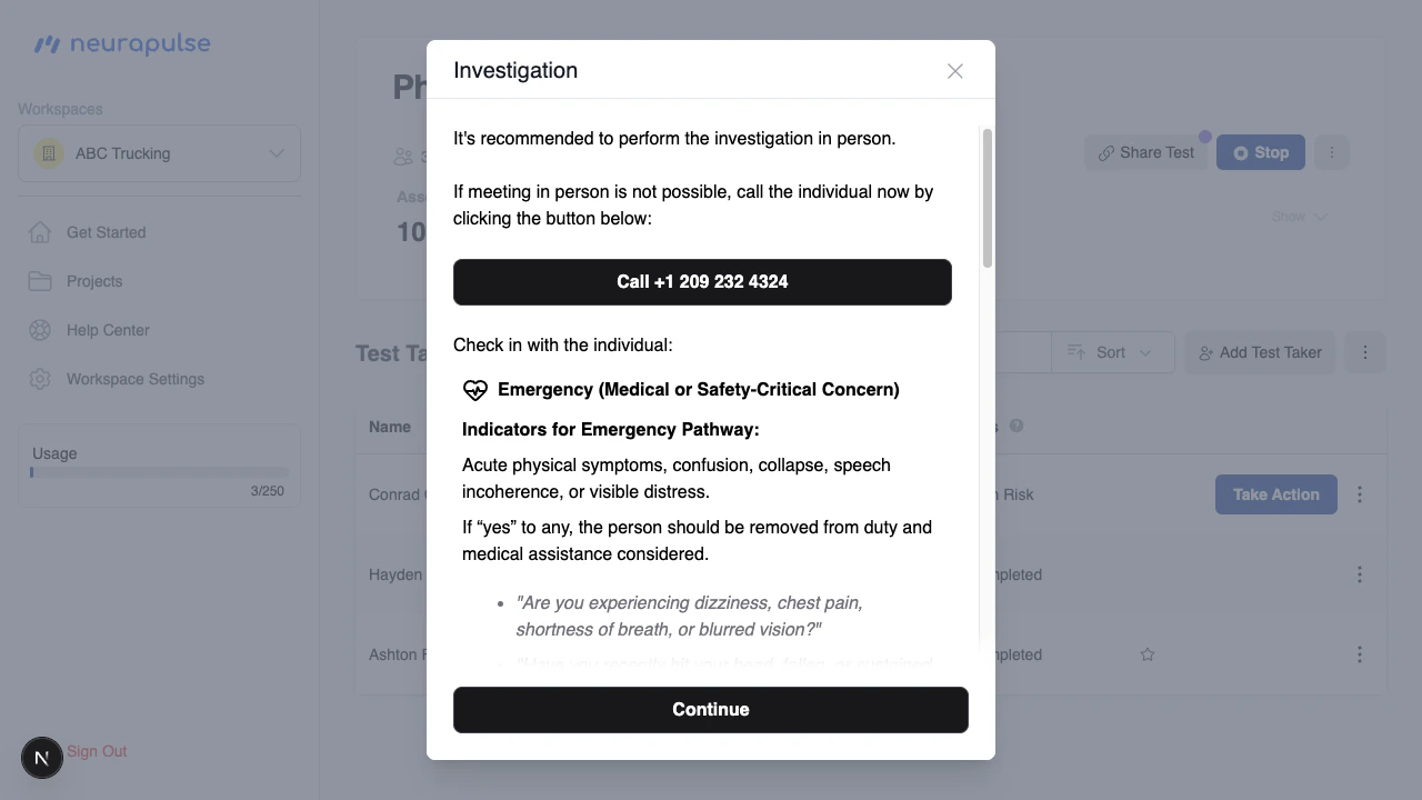 Investigation Screen