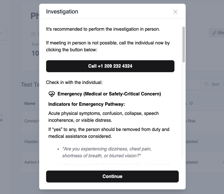 Investigation Screen