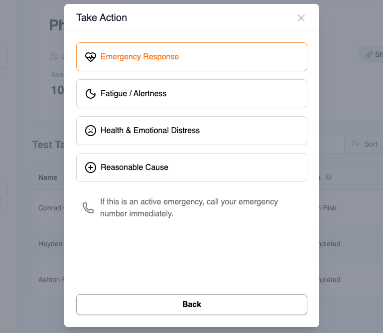 Take Action Menu