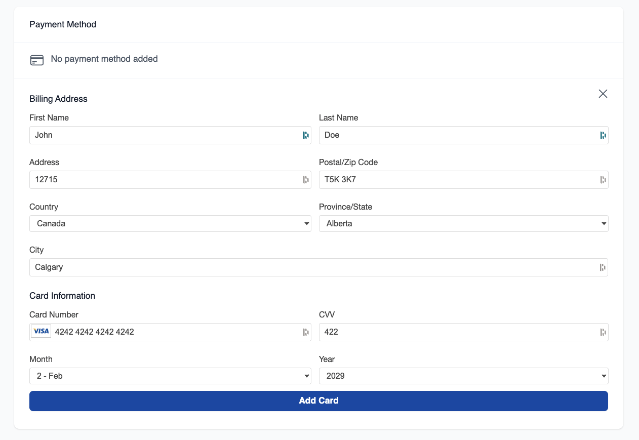 Adding Payment Method