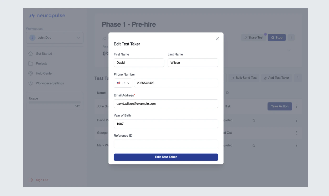 Editing a Test Taker