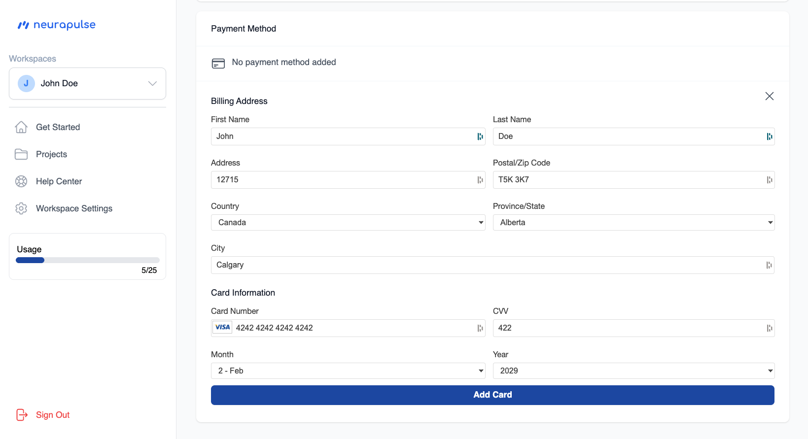 Adding Payment Method