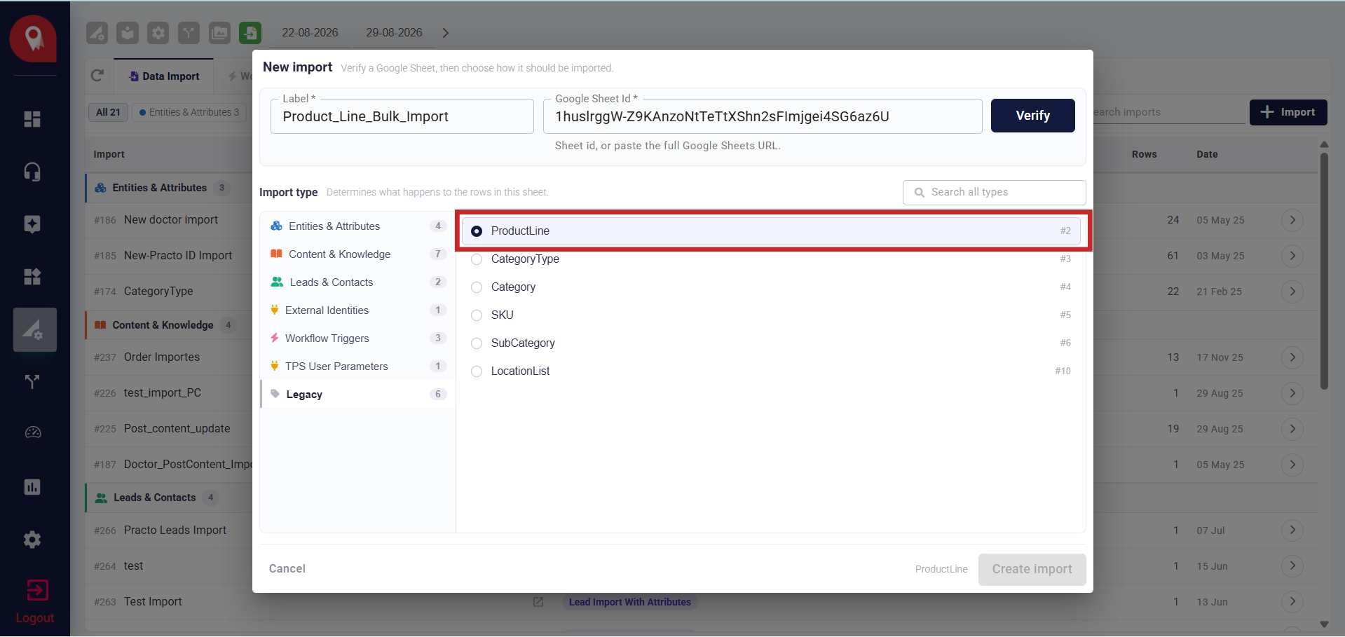 Select Import Type